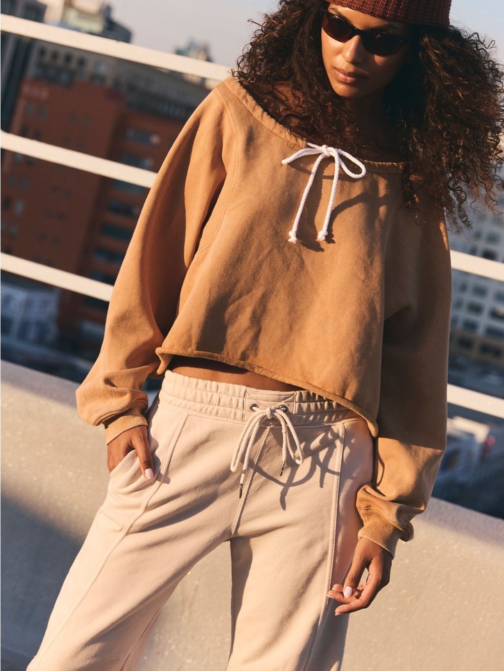 FP Movement For The Win Off The Shoulder Sweatshirt In Camel NWT Size XS